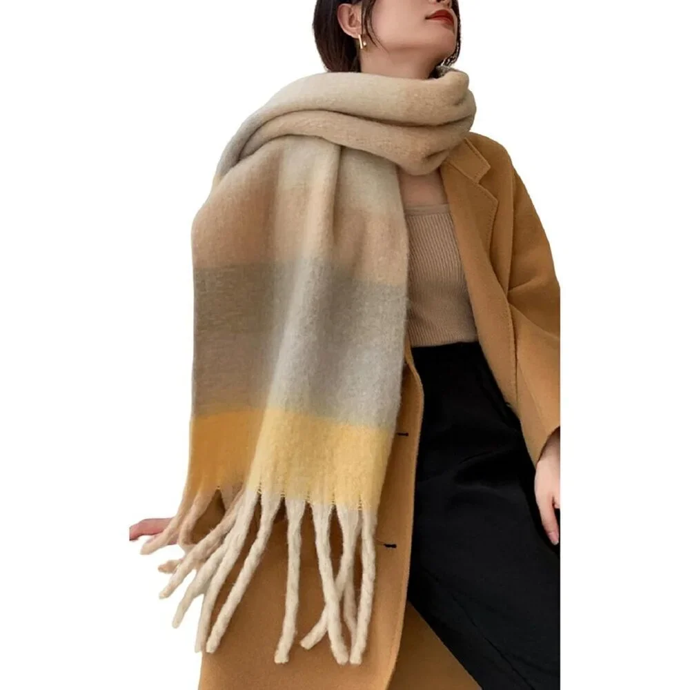 Women's Grey Khaki Winter Warm Long Shawl Cold Weather Thick Blanket Scarf